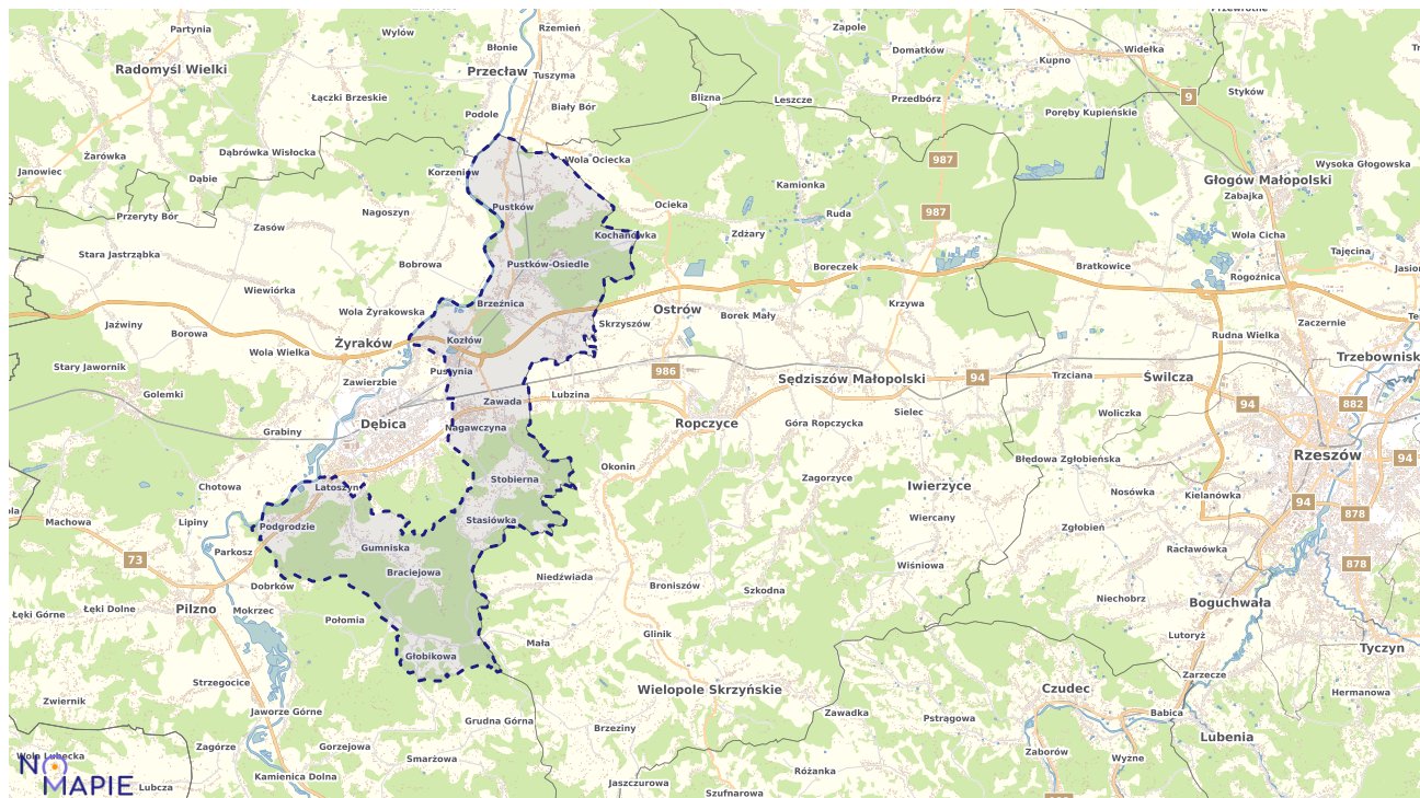Mapa obszarów ochrony przyrody Dębicy